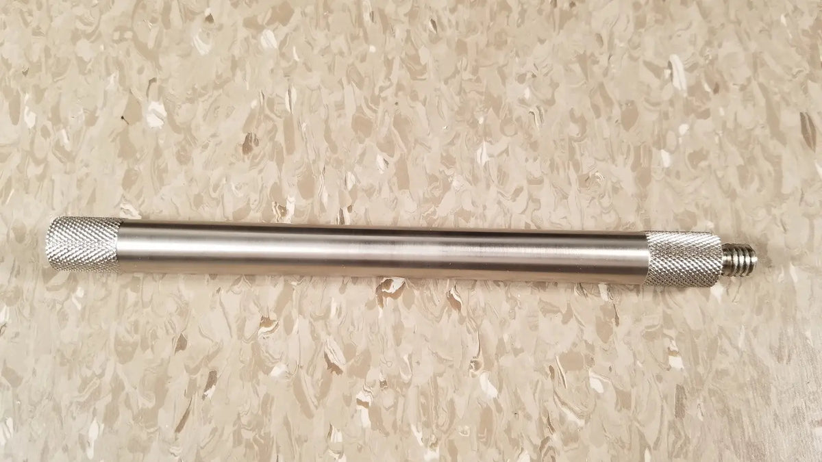 Silver metal rod with textured knurled ends and threaded tip for chaltilon csd200 dynamometer reuse medical use