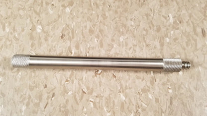 Silver metal rod with textured knurled ends and threaded tip for chaltilon csd200 dynamometer reuse medical use