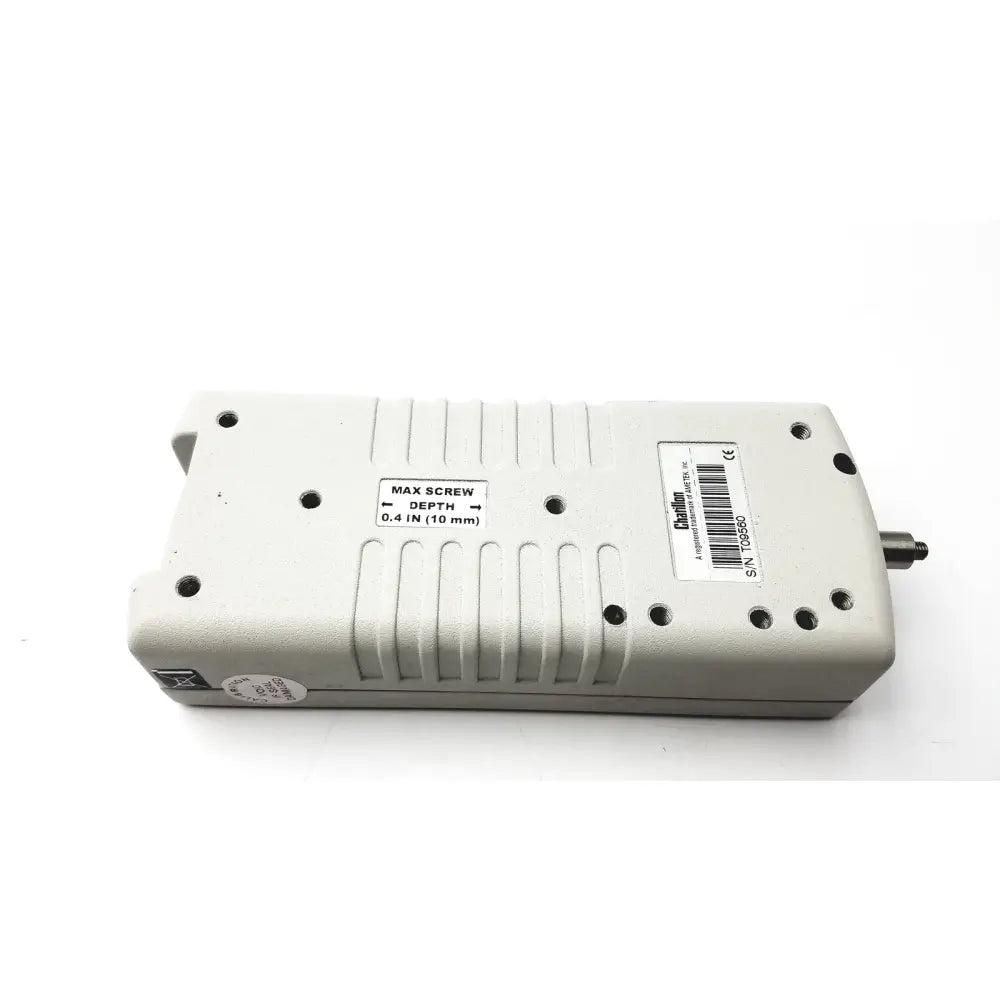 Gray chilton lbf ametek electronic device with ribbed plastic casing and screw holes for reuse medical inspection gages