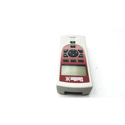 Gray and red handheld laser distance meter with textured panel and black buttons by challion for lbf ametek inspection gages