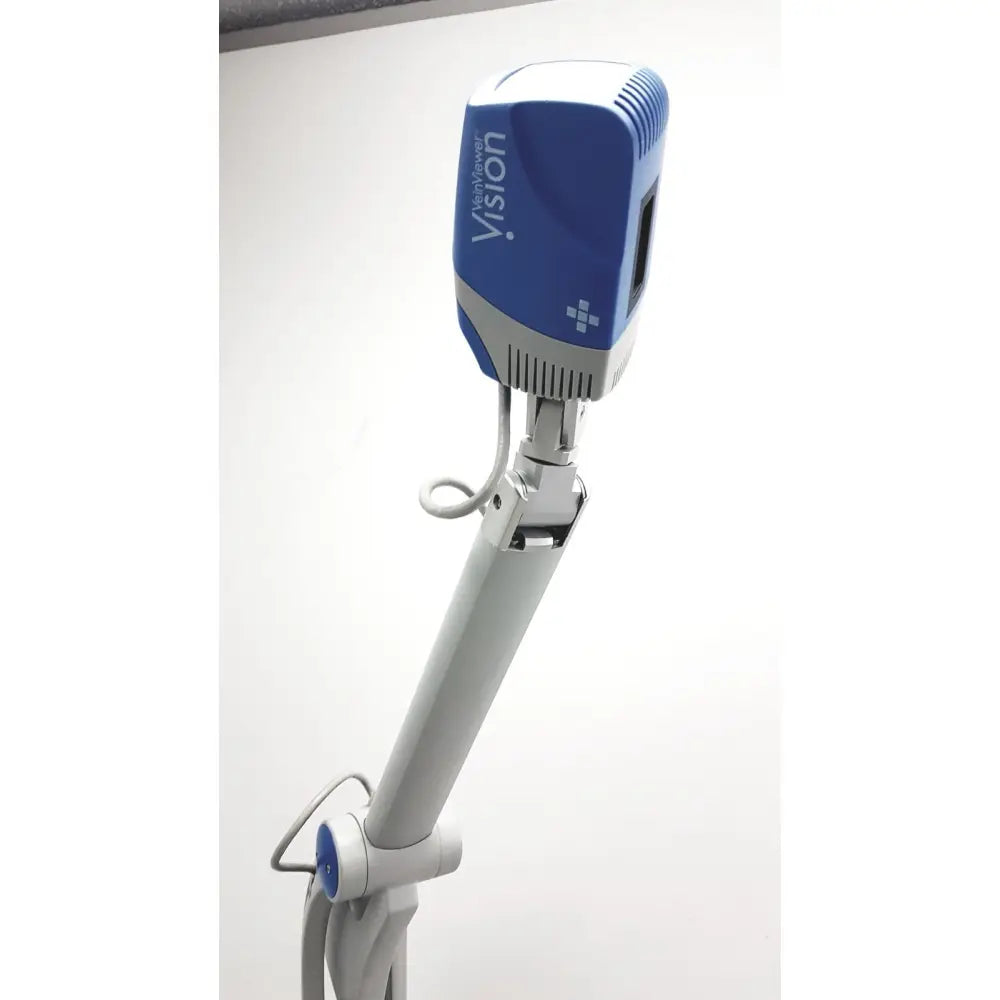 Blue and gray vision veinviewer vision vein visualization system by christie with sleek ergonomic design and stand
