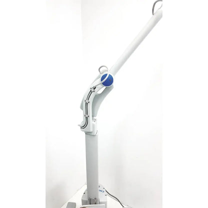White adjustable medical light stand with blue knob and articulated arm for christie veinviewer vision vein visualization system