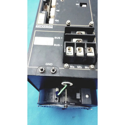 Black cincinnati milacron mixatron audio mixer with silver terminal blocks and labeled connectors for milacron c5 spindle drive