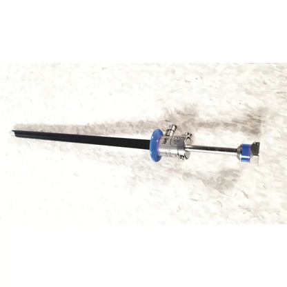 Silver surgical instrument with black shaft and blue grips for circon acmi sheath esrs-28 with etor-28 obturator