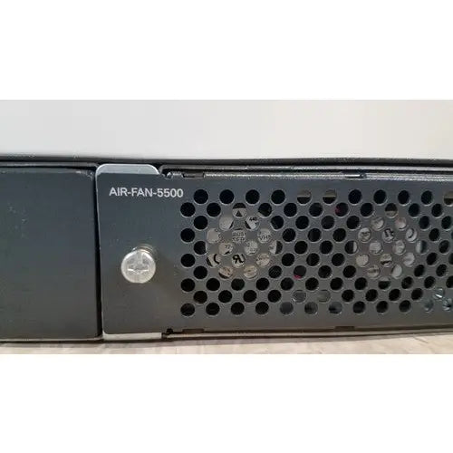 Black perforated metal air fan with air fan 5500 label and silver screw on back of cisco 5500 series wireless lan controller model 5508