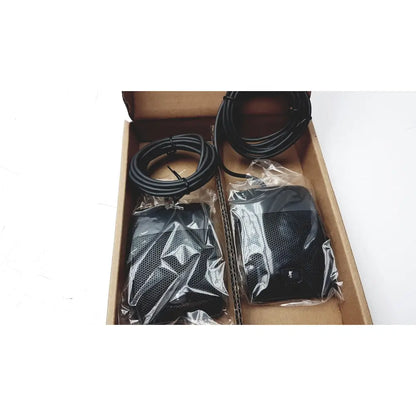Black mesh-covered speakers in clear packaging with coiled cables for cisco cp-8831 conference ip phone control pad