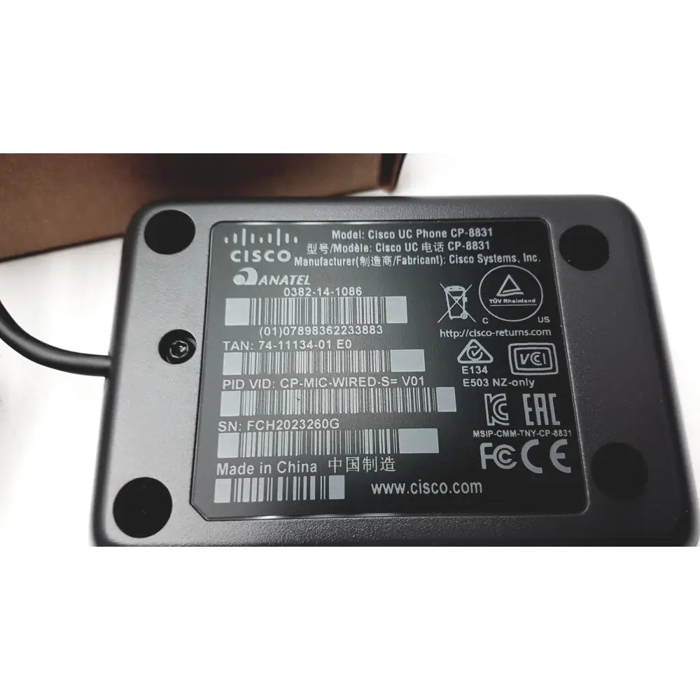 Black plastic power adapter with matte finish and label for cisco cp-8831 conference ip phone with control pad