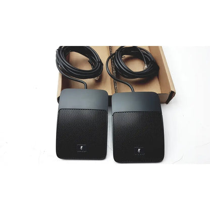 Black rectangular cisco cp-8831 conference ip phone speakers with perforated grilles and control pad logo on front