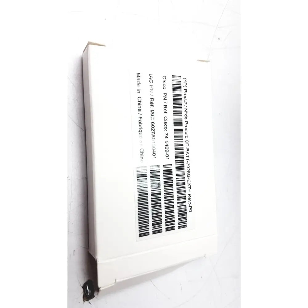 White rectangular box labeled cisco cp-bat-7925g-ext phone accu battery pack for wireless ip phone extended use