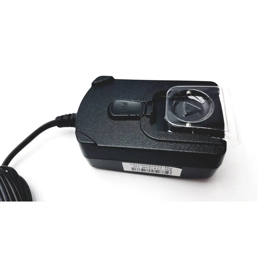 Black plastic power supply adapter 7925g with circular play symbol button and push label for Cisco IP phone model 74-8588-01