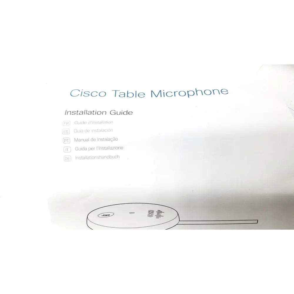Cisco cs-mic-table-e table microphone with euroblock plug features a sleek circular design and minimalist branding