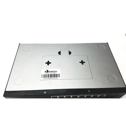 Silver metal cisco sf300-8 managed switch with black plastic casing and white anatel label for network management