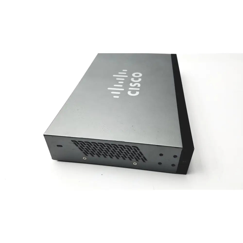 Gray metal cisco sf300-8 managed switch with black edge and ventilation grille for reuse medical networking