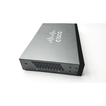 Gray metal cisco sf300-8 managed switch with black edge and ventilation grille for reuse medical networking