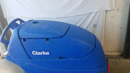 Blue Clarke focus ii boost floor scrubber with sturdy plastic body and ergonomic handle for efficient floor cleaning machine use