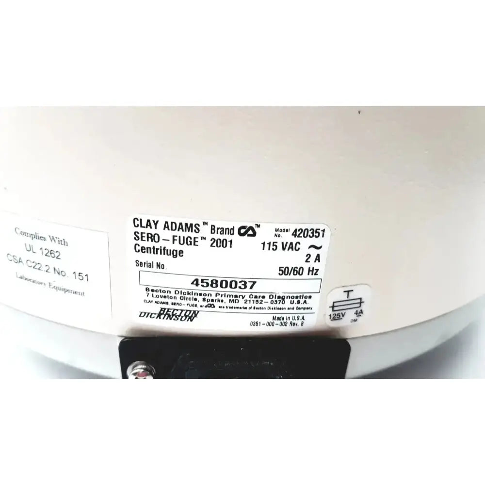 Clay Adams Becton Dickinson Sero-Fuge 2001 Centrifuge Centrifuge, second-hand product photo 11