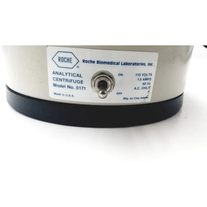 Clay Adams Roche Model 0171 analytical centrifuge with white body black base and silver power switch for reuse medical use