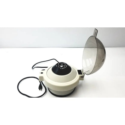 Cream-colored clay adams roche model 0171 analytical centrifuge with black top and transparent dome lid for reuse medical labs