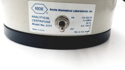 Clay Adams Roche Model 0171 analytical centrifuge with white body black base and silver power switch for reuse medical use