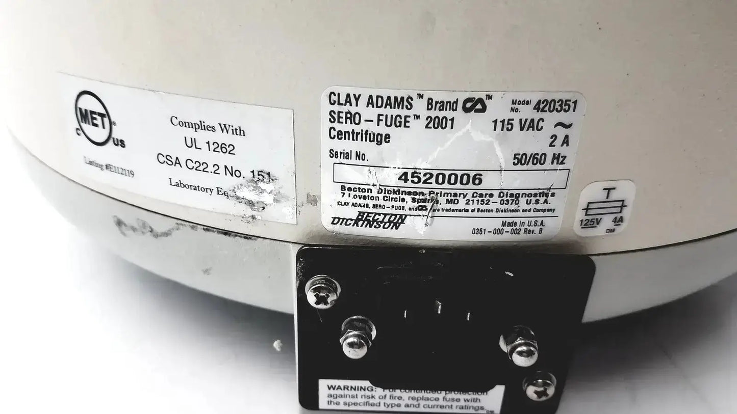 Clay Adams Sero-Fuge 2001 Benchtop Centrifuge Model 420351 Benchtop Centrifuge, second-hand product photo 4