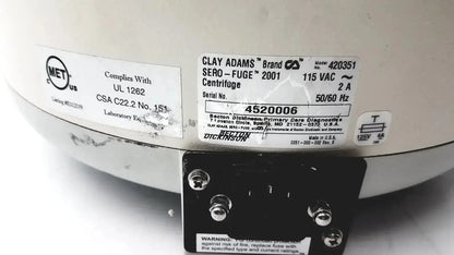 Clay Adams Sero-Fuge 2001 Benchtop Centrifuge Model 420351 Benchtop Centrifuge, second-hand product photo 4