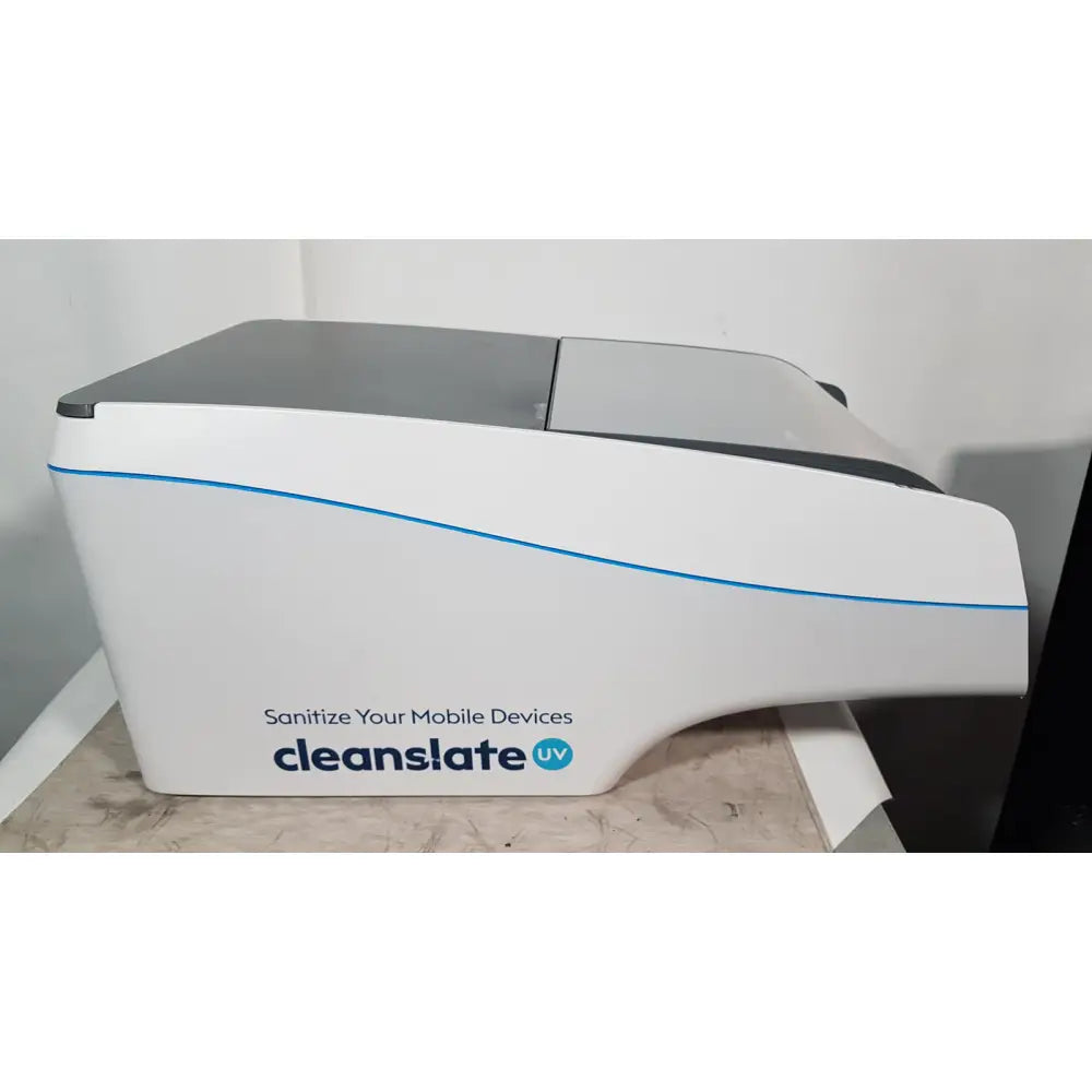 White and gray cleanslate uv csuv-ug6cx mobile device sterilizer with blue accent line for sanitizing mobile devices