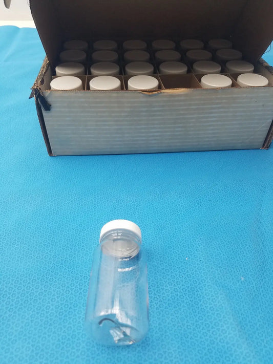 Generic Clear PET Wide Mouth Packer Bottles - White Screw Top Cap - Lot of 24 Packer Bottles, second-hand product photo 2
