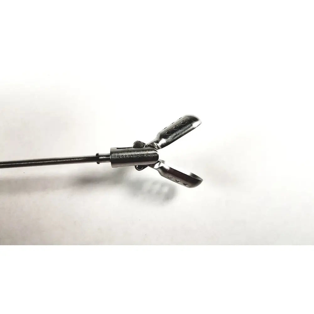 Silver surgical instrument with long slender shaft and curved jaws clickline forceps insert replacement part