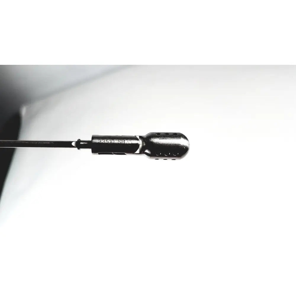 Black and silver clickline forceps insert with perforated grille and engraved markings for surgical instrument replacement