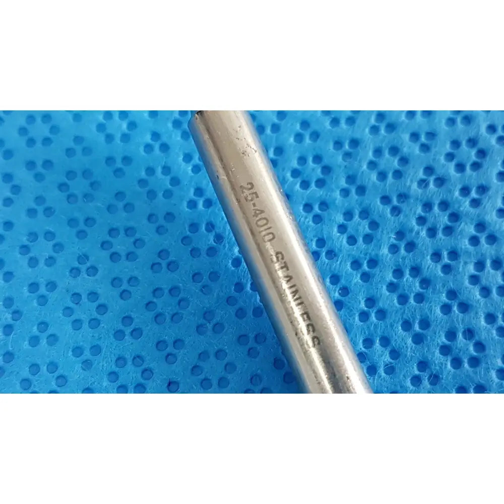 A metallic silver stainless cylindrical rod engraved 25-40in from the codman debakey mall surgical instrument set