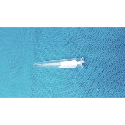 Clear plastic conical centrifuge tube with a white label and colored graduations featuring a beaded rim