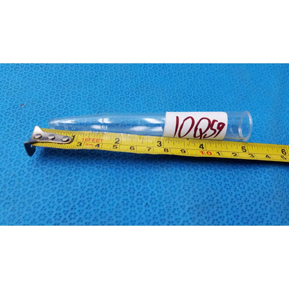 Clear glass conical centrifuge tube with white label and red number 10959 featuring colored graduations and beaded rim