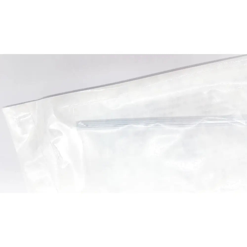 A slender metallic silver suction instrument inside a clear bag for reuse medical use instrument exp 12/2028