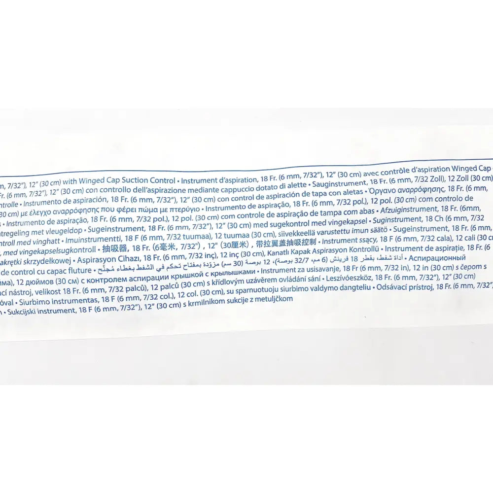 The back side of a conmed 0033040 sigmoidoscopic 18 fr suction instrument label showing reuse medical suction instrument exp 12/2028