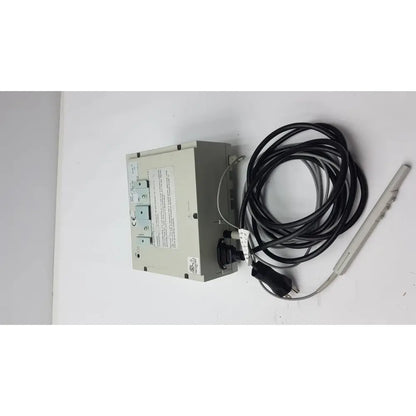Gray rectangular conmed 2000 unit industrial temperature controller with black coiled cable and sensor probe for reuse medical equipment