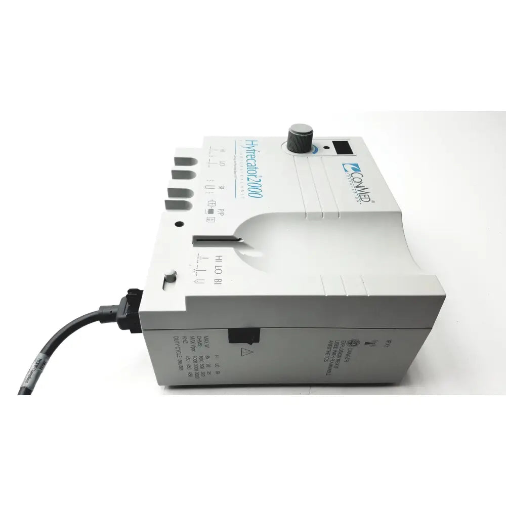 Conmed hyfrecator 2000 electrosurgical system control unit with gray conair hydrecal 2000 and labeled adjustment dials for reuse medical