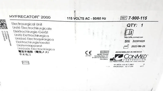 Conmed Hyfrrecator 2000 Model 7-900-115 Dessiicator Electrosurgical Unit, second-hand product photo 2