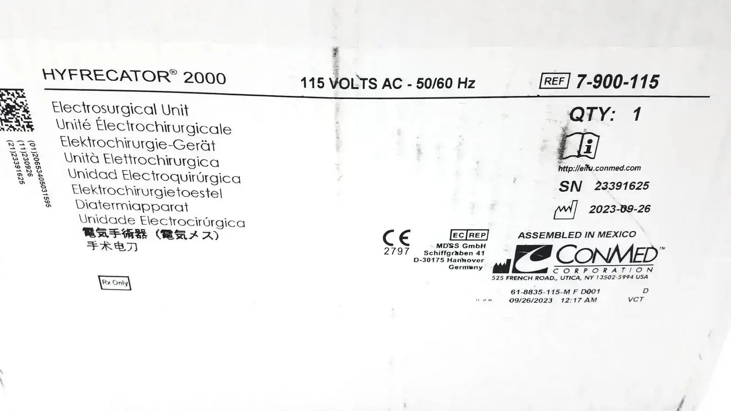 Conmed Hyfrrecator 2000 Model 7-900-115 Electrosurgical Unit, as-is (for parts) product photo 12