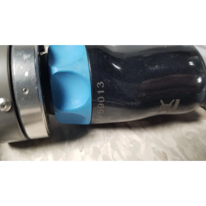 Black and blue water bottle with metallic silver cap featuring embossed logo for conmed im4123 true hd 1080p use