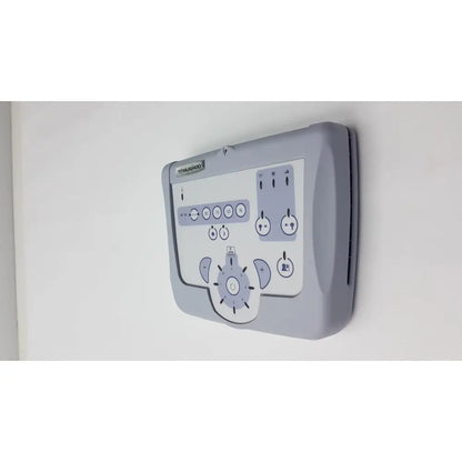 Gray plastic control panel with white faceplate and circular buttons for titmus i400 vision screener use