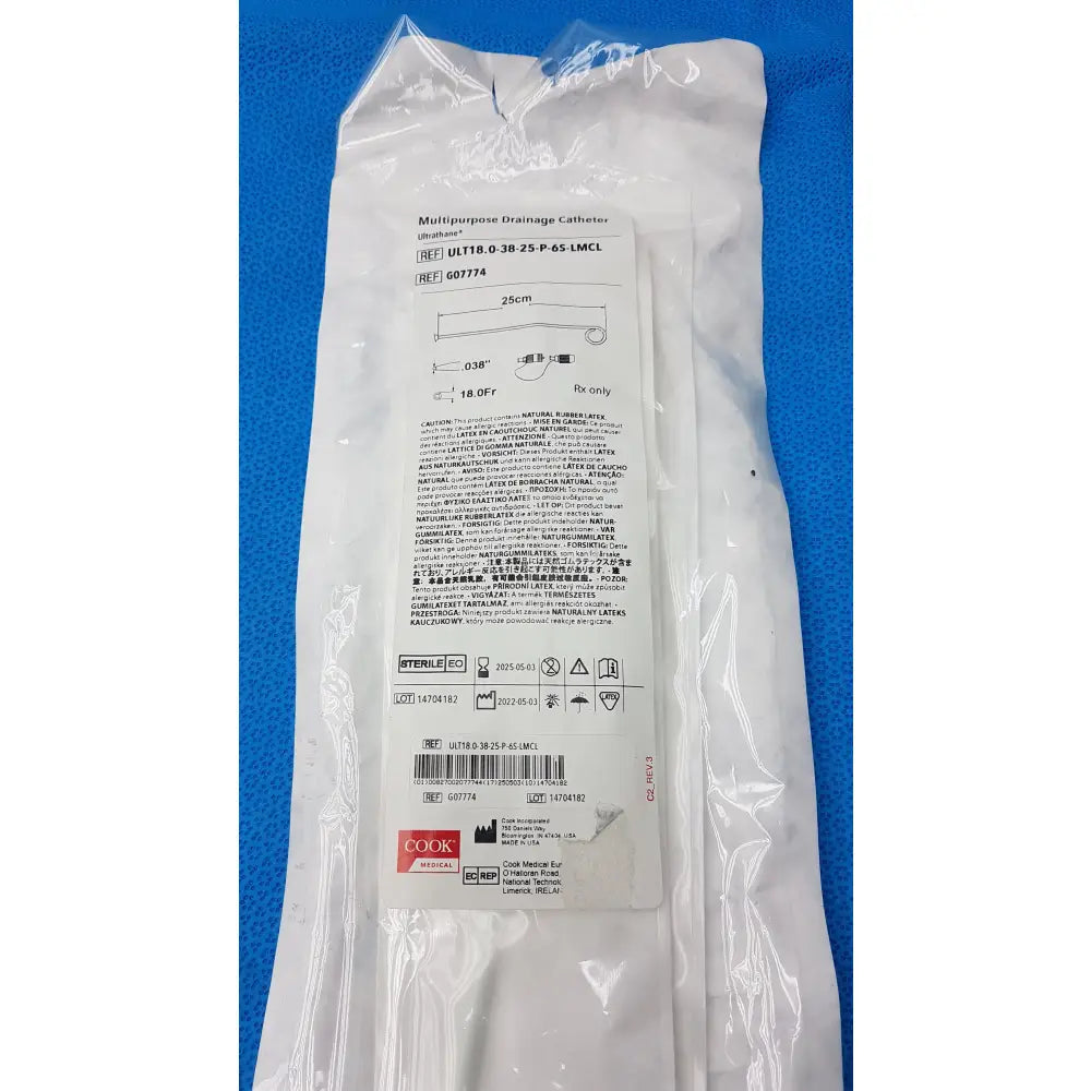 Cook Medical Multipurpose Ultrathane Drainage Catheter 18Fr 25cm Ref G07774 - Multipurpose Drainage Catheter
