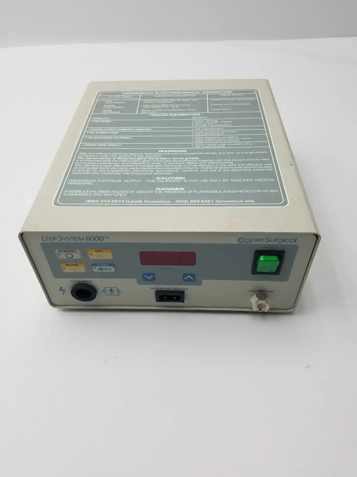 CooperSurgical LEEP System 6000 Electrosurgical Generator Model 6000-1 120V Electrosurgical Generator, second-hand product photo 2