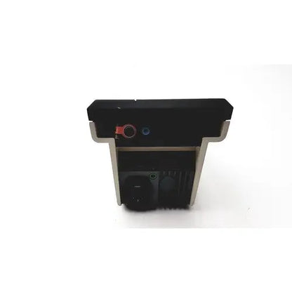 Black and silver corning pH meter 240 wall-mounted device with red and blue circular ports for reuse medical settings