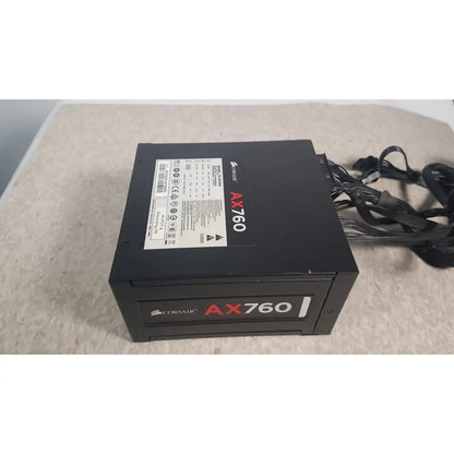 Black corsair ax760 760w fully modular power supply with matte finish and red branding for efficient PC builds