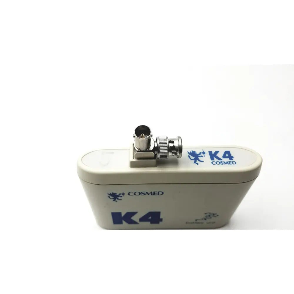 Beige cosmed k4 b2 metabolic portable heart rate monitor with blue branding and metallic bnc connector for reuse medical use