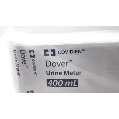 Covidien 2000 dover urine meter 400ml capacity in white plastic bag with black printed branding and measurement markings