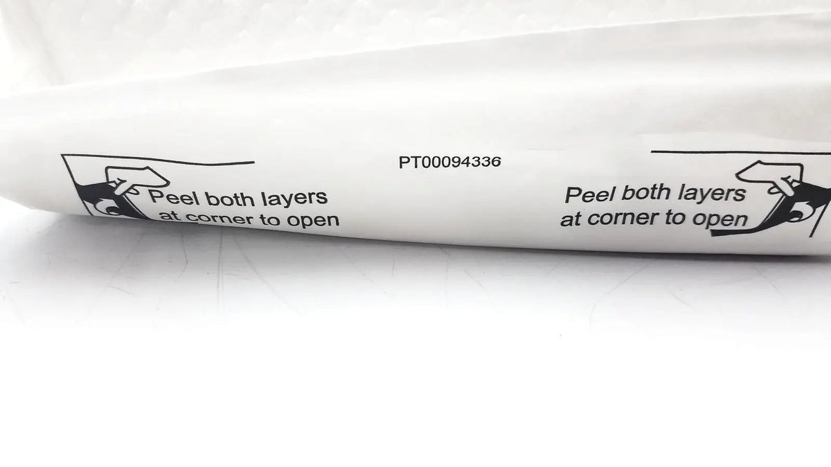 White plastic tube with black printed instructions and part number pt00094336 for covidien dover urine meter 400ml