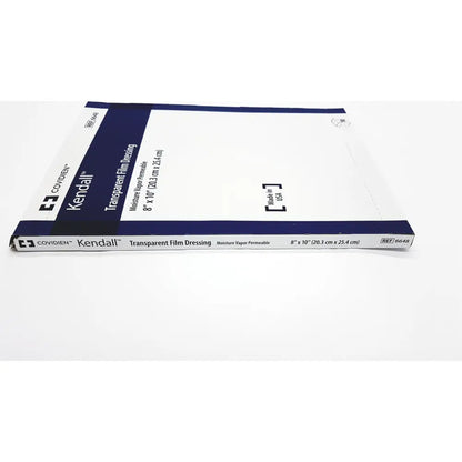 Covidien 6648kendall transparent film dressing in white and navy blue packaging with moisture vapor permeable design