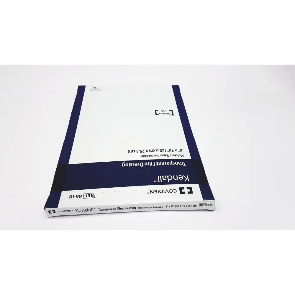 Covidien 6648kendall transparent film dressing 8x10 in white and navy blue packaging for wound protection