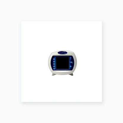 Covidien kangaroo epump enteral feeding pump device in white and blue with rounded screen and control buttons on left side